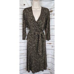 Chico's Travelers Leopard Animal Print Wrap Dress 2 Large Midi Acetate Brown